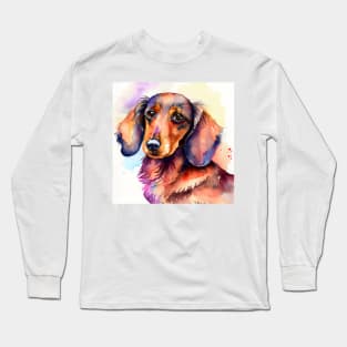 Watercolor Dachshund Dog Portrait Long Sleeve T-Shirt